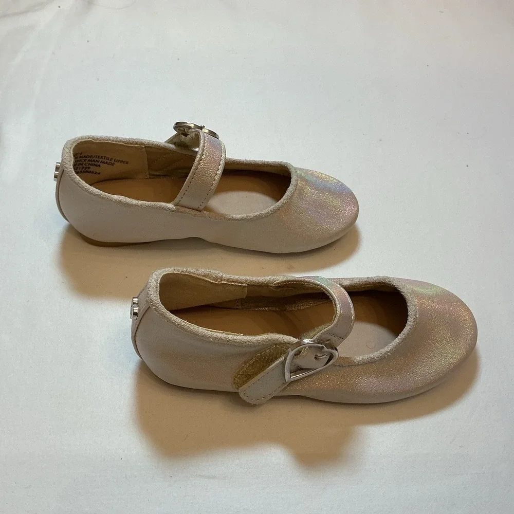 bebe Girls Glitter Pink Heart Buckle Mary Jane Flats Rubber Sole Toddler Size 6‎